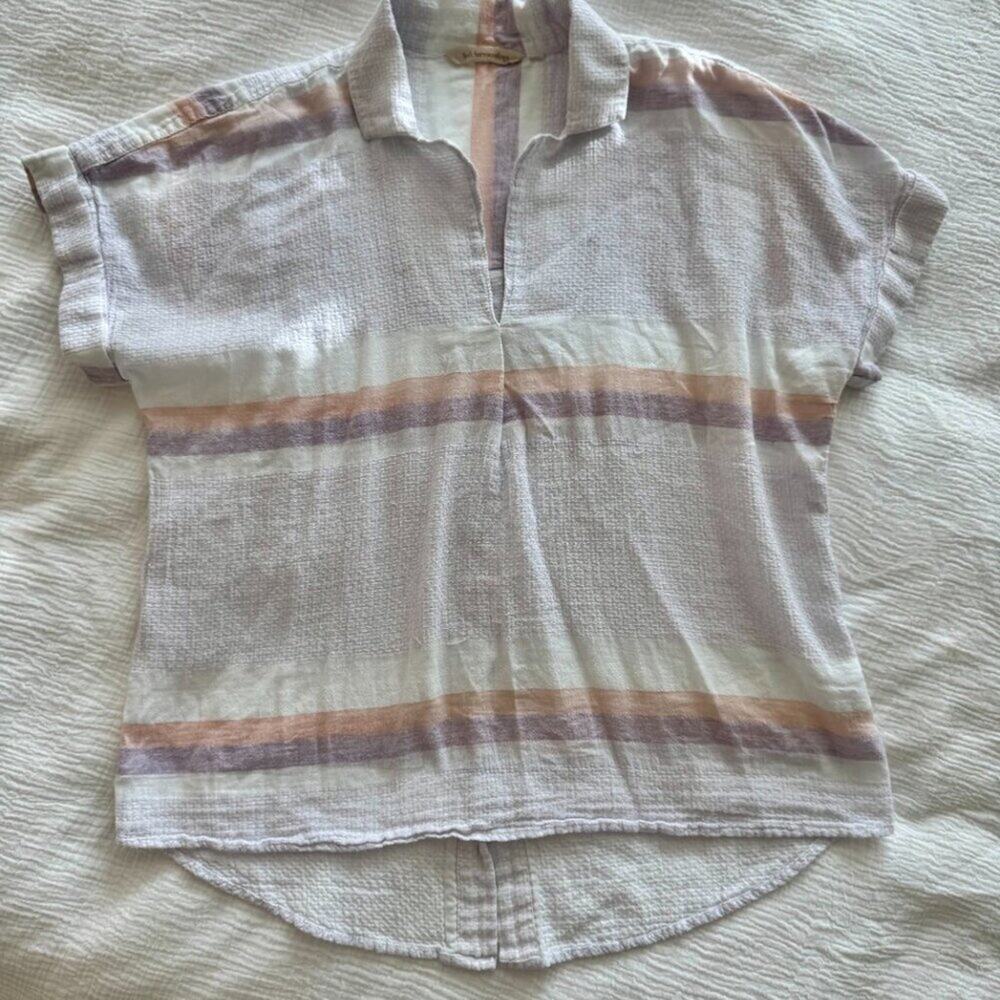 Cotton Gauze Button Back Blouse Women's Medium Coastal Soft Girl Spring Vacation - Picture 7 of 12